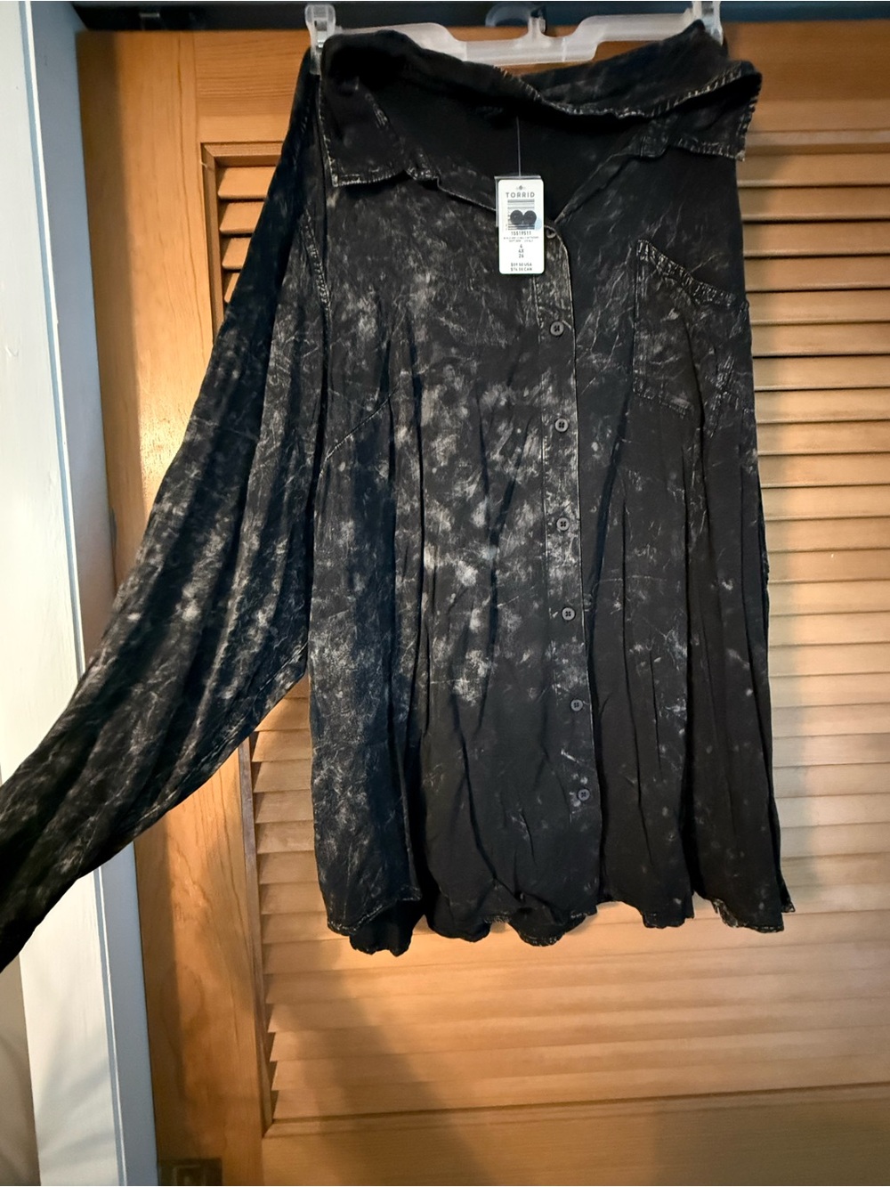 Button-Front Black Tie-Dye Button Down Shirt